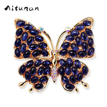 Aitunan Opal Blue Stone Butterfly Brooch Pins Insect Romantic Fashion Women