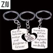 3PC Engraved Daddy Little Girl Mom Best Friend Love You Heart Keyrings Key