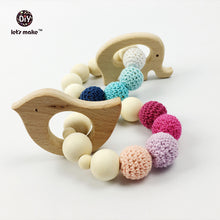 Let's Make Wooden Teether Toy Bird Elephant Set Nursing Necklace Wood Bead