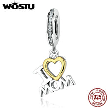 High Quality 925 Sterling Silver I LOVE MOM Dangle Charm Fit Original Pando