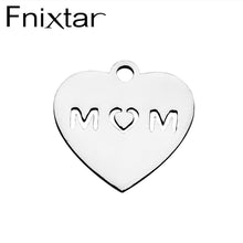 Fnixtar Polished Stainless Steel Letter MOM Charms Heart Shape For Mom Jewe