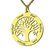 Gold Color Family Tree Necklace Engraved Circle Name Necklace Personalized