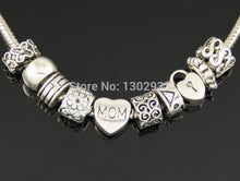 100 Pcs/Lot 10 Style Mix Heart MOM Flower Lock Charm Beads For European Bra