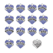 10pcs/lot Blue Pink white Full Rhinestone Charm Best friend mom Sister Hope