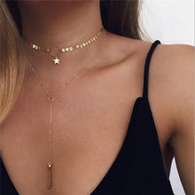 Women Alloy Sequins Choker Maxi Necklace Long Pendant Collar Chocker Neckla
