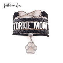 Little Minglou Infinity Love YORKIE MOM bracelet dog pet paw charm leather