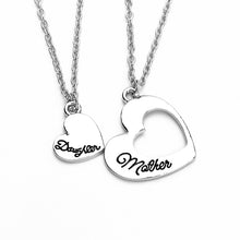 Letter Engraved Mother Daughter Matching Love Heart Pendant Set of Two Mom