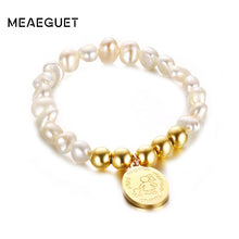Meaeguet Love Mom Oval Charm Irregular Freshwater Pearls Bracelet For Women