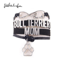 Infinity Love bull terrier mom bracelet dog pet paw charm leather bracelets