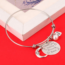 Silver Plated Girls I Love You To the Moon and Back Expandable Wire Bangle