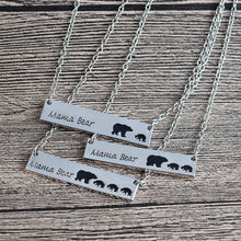 Mama Bear Tag Engraved Animal Pendant Necklace Gold Silver Mother Kids Love