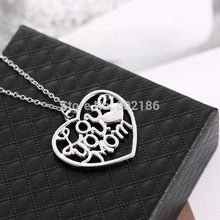 Mother's Day Gift "Love You Mom" Letter Heart Pendent Necklace Chain Silver