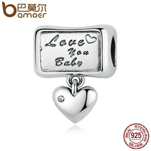 BAMOER 100% 925 Sterling Silver Love you baby Love Forever Heart Charm Fit