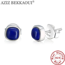 2017 New Style 925 Silver Earrings for Women lapis lazuli Stone Stud Earrin