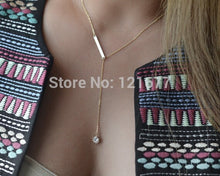 New Brand Fashion Thin Gold Color Simple Link Chain Necklace One Big Crysta
