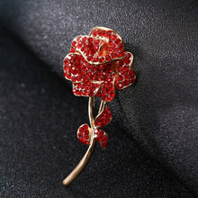 Poppy Flower Brooch Pin Red Rhinestone Gift Remembrance Mothers Day Jewelry