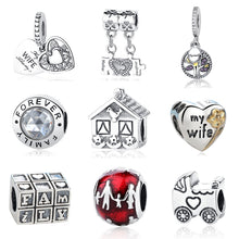 NEW Authentic 925 Sterling Silver Bead Love Heart Mom Home Family Forever C