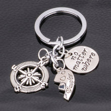 New 2PCs No Matter where Heart Mother Daughter Compass Key Chain Ring Gifts