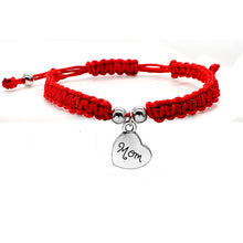Mom Lucky Jewelry Red Cord Rope Love Heart Mom Charm Bracelet Knit Thread W