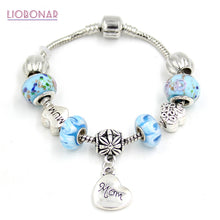New Bead Bracelet European Style Light Blue Lampwork Murano Glass Bead Brac
