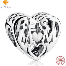 WYBEADS 925 Sterling Silver Hearts Best Mom Charms European Bead Fit Snake