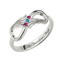 Angel Wings Infinity Ring With Birthstones White Gold Color Engraved Name R