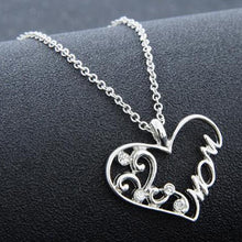 Fashion Austrian Crystal Heart Mom Pendant Necklace for Women Silver Chain