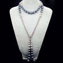 High Quality Luxury Two Rope Tassel White or Gray Black Pearl Long Necklace