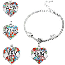 Bespmosp 11 Style Charm Colorful Crystal Heart NANA Sister Sis Mom Pendant