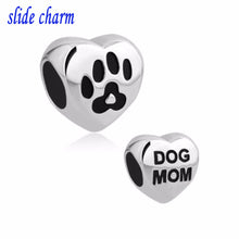 slide charm  Free shipping Heart Love Dog Mom Pet Paw Print Bead  fit Pando