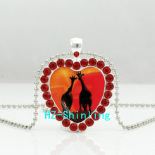 New Mom and Baby Giraffe Heart Necklace Couple Giraffes Crystal Pendant Jew