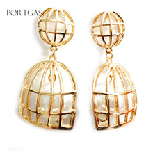 Mom New Korean Simulated Pearl Cage Earrings for women Big Hollow cage earr