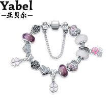 Fashion Jewelry Silver Heart Flower Pendant  Beads Charms Bracelet Luxury C