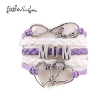 Little Minglou Infinity love MOM bracelet heart feet charm leather wrap bra