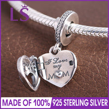 LS High Quality 925 Silver I Love My Mom Dangle Charm Fit Original Bracelet