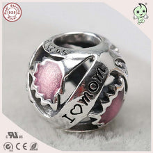 Good Quality Famous 925  Authentic  Silver Pink Enamel And Engraving Love M