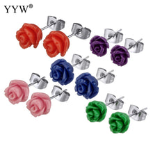 YYW Wedding Mom 7/8/9mm Colorful Resin Imitation Coral Stone Flower Earring