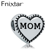 20pcs/lot High Polished Heart Beads With MoM Words Stainless Steel European