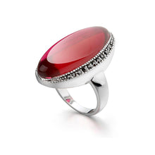 Women Rings Oval Cut Big Natural Red Green Semi Precious Stones Gold Silver
