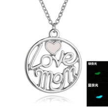Glow In the Dark Neckalce Hollow Round Love Mom Necklaces Pendants Mother's