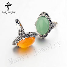 Vintage Antique Silver Plated Green Aventurine  Natural Stone Women Men Rin