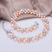 3 row natural freshwater choker multilayer pearl necklaces women,real pearl
