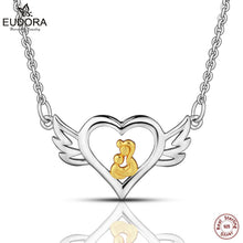 Eudora 100% Real 925 Sterling Silver Mom Love Baby Angel Wings Heart Penda