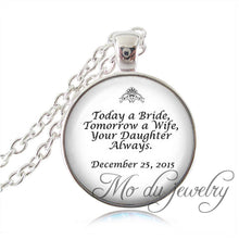 Silver Plated Chain Father of The Bride Wedding Necklace Quote Jewelry Glas