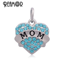 REAMOR 316l Stainless Steel Blue Crystal Letter MOM Tiff Heart Necklace Pen