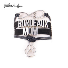 Little MingLou Infinity love Bordeaux mom bracelet dog paw charm leather wr