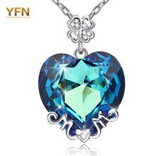 YFN Fashion Women Necklace Four Leaf Clover & Love Heart Blue Austrian Crys