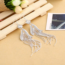 Silver Color Long Tassel Dangle Earrings Brincos Cubic Zirconia Rhinestone