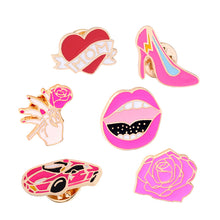 6 Pcs/set Pink Enamel Pins Set Badge For Clothes Colorful Cartoon Brooches
