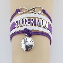 Infinity Love Soccer Mom Bracelets Soccer Charm Handmade Rope Leather Weave